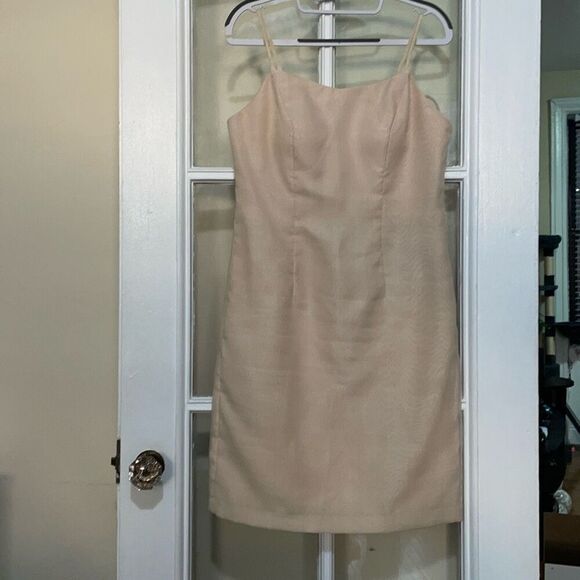 Raffaella chiffon beige Y2K spaghetti strap mini cocktail dress size medium - Picture 2 of 16